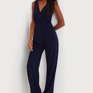Kiska Navy Blue Lace Wide-Leg Jumpsuit